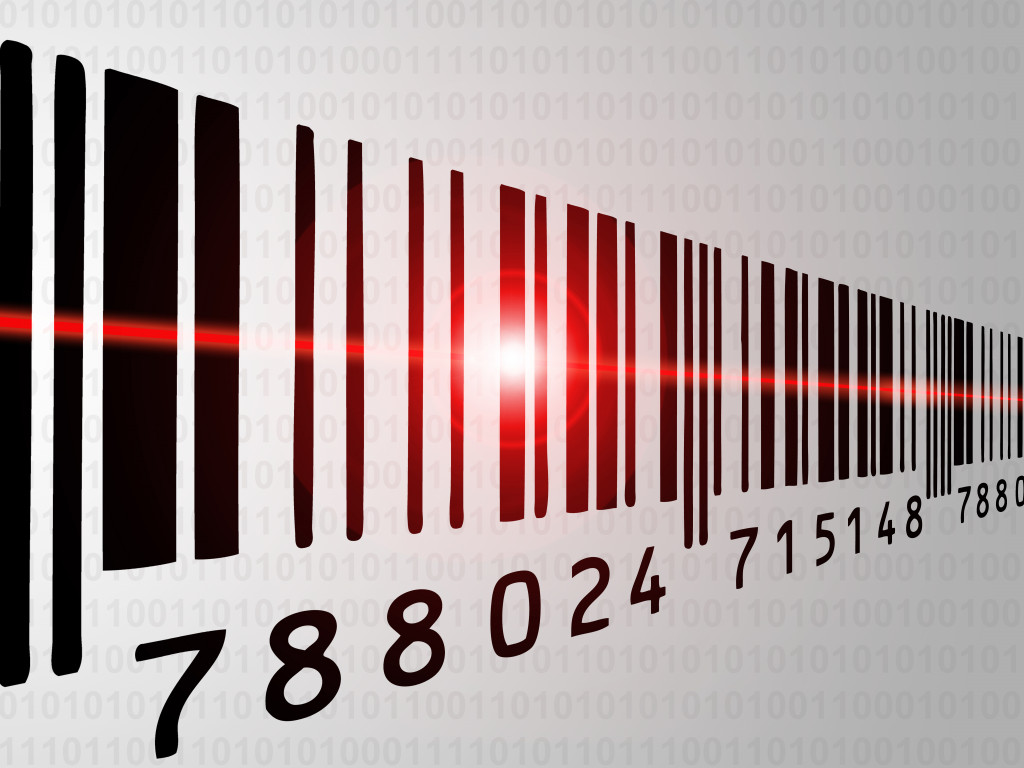 Closeup of a barcode being scanned